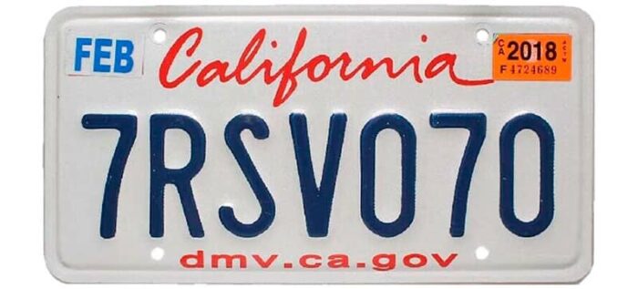 California License plate