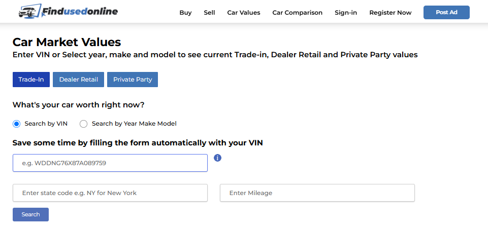Findusedonline.com car value calculator