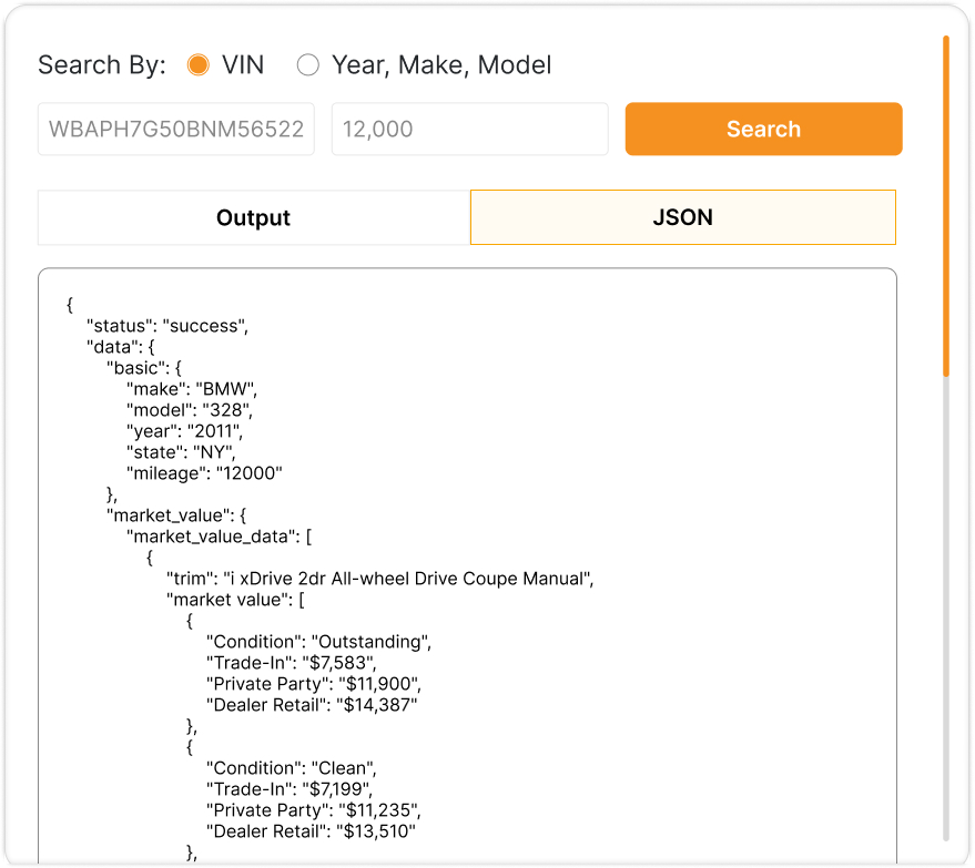 json response vdb